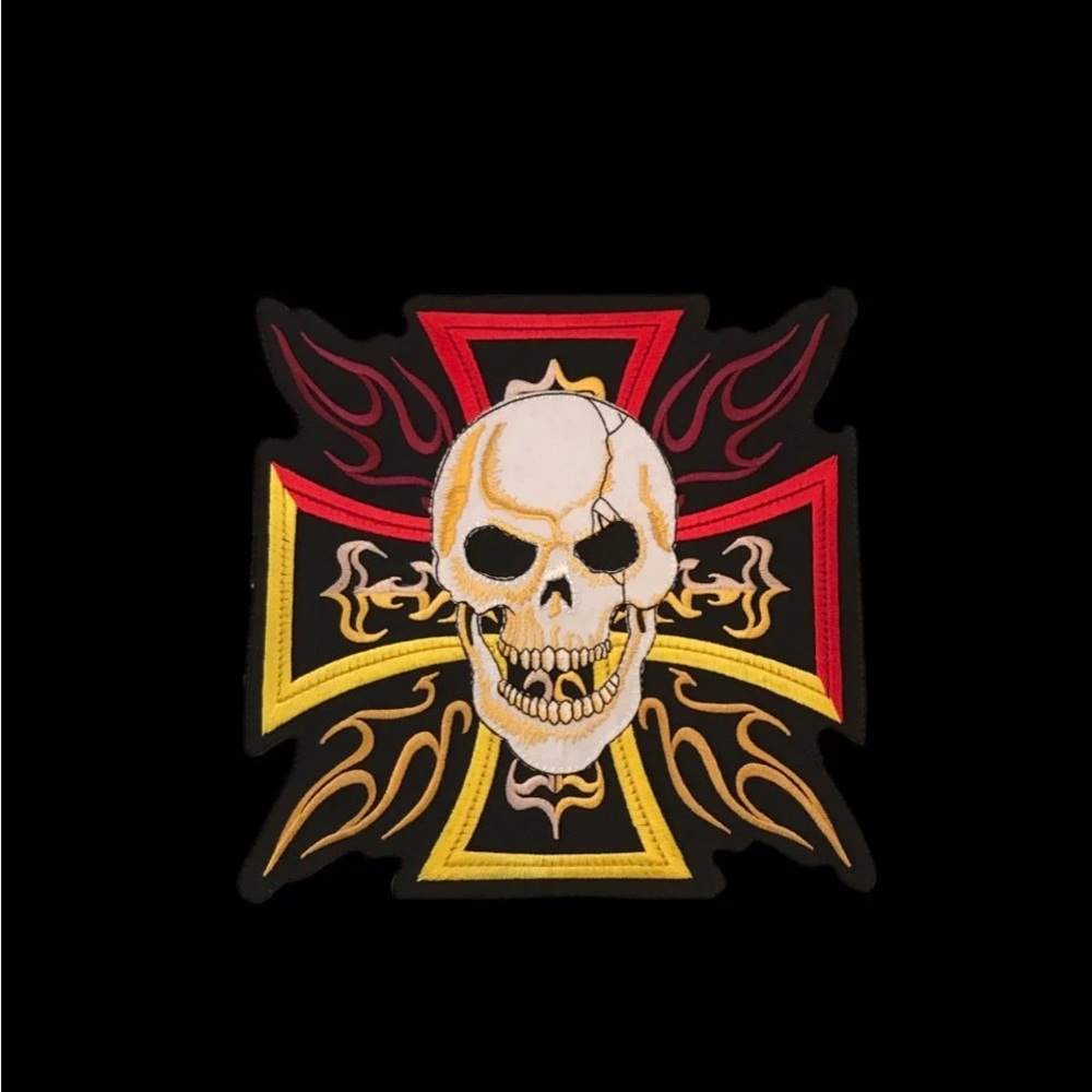 Large Skull Cross Back Patch Biker Iron or Sew on Patch Biker